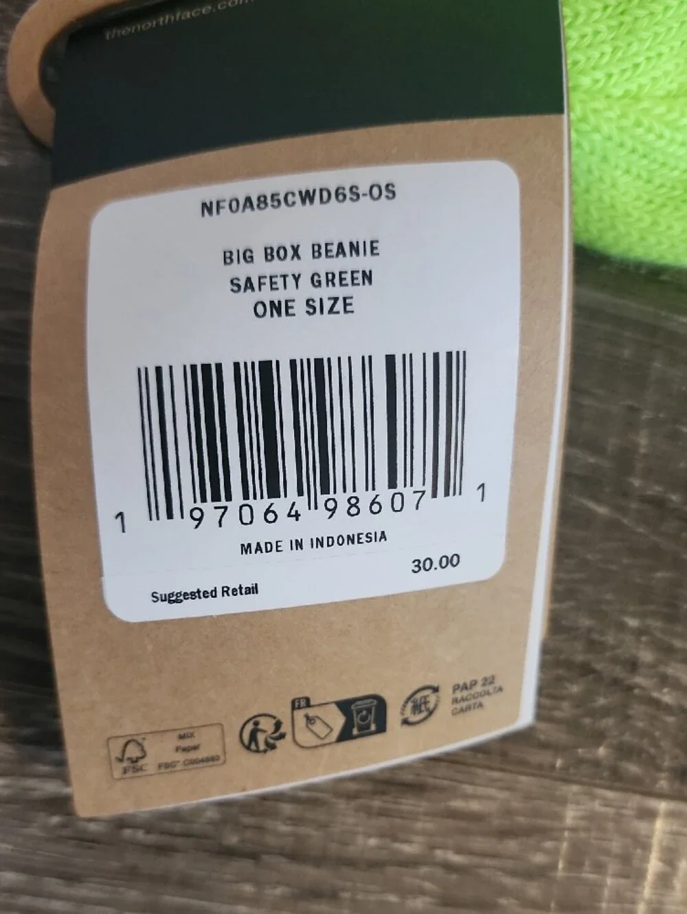 The North Face Big Box Beanie  Safety Green - One Size Fits All